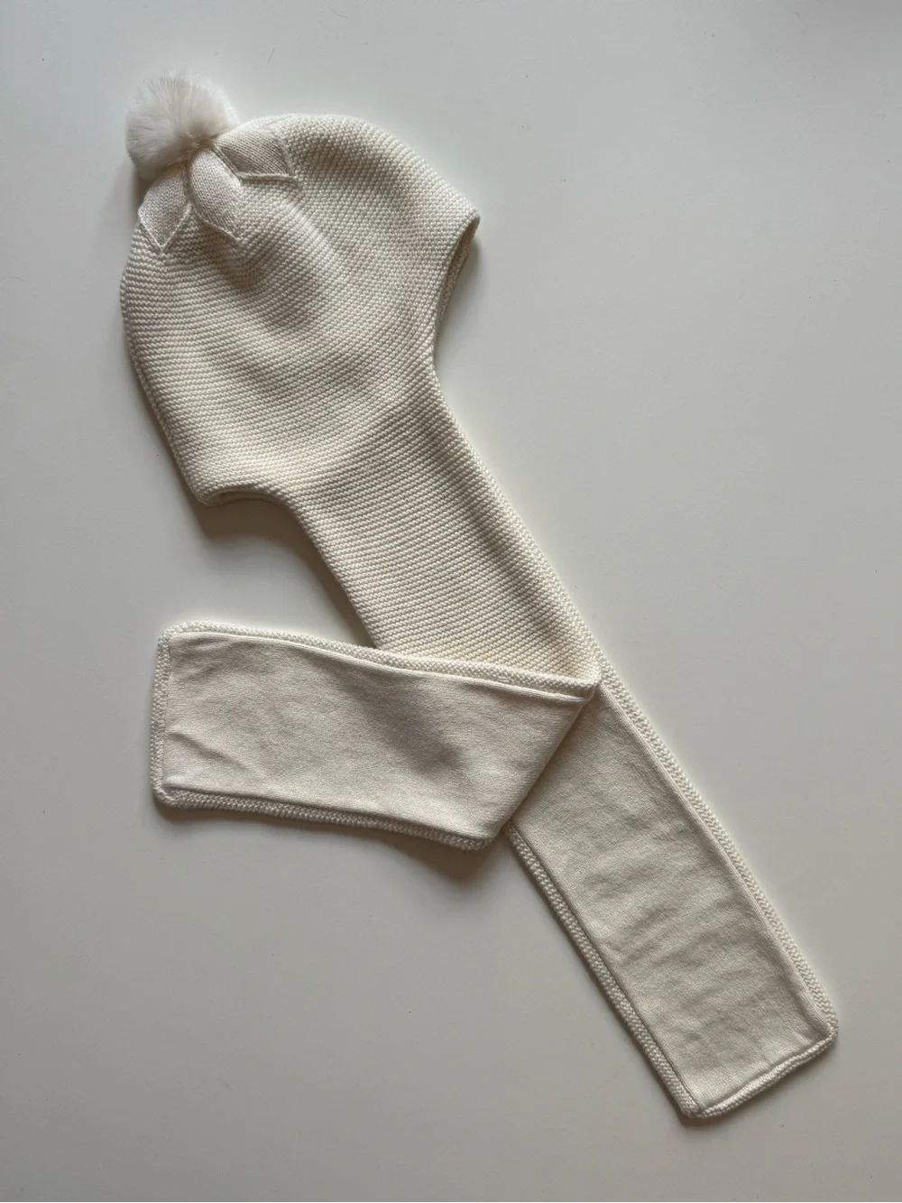 Jacadi Baby Girl Bertille Knit Soft White Scarf Hat with Pom Pom - Size 36M